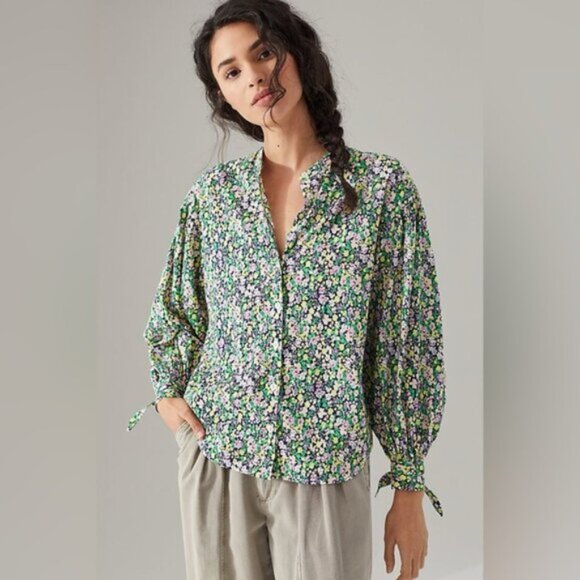 Maeve Anthropologie Ashleigh Floral Puff Sleeve Button-Down Blouse – Size Small - Picture 7 of 8